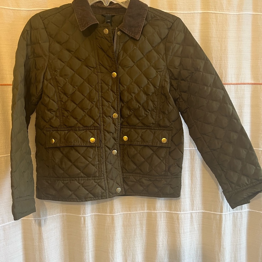 Petite XS J Crew Quilted Olive green jacket